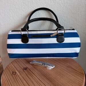 Blue White Striped Insulated Wine Cooler Purse w Opener